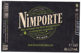 Etiquette Bière N'importe 75 Cl Brasserie Des Indécis, Ligne Bier Etiket Beer Label - Cerveza