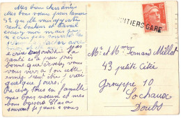 SUR CPSM FANTAISIE BONNE ANNEE VERS SOCHAUX DOUBS GRIFFE POSTALE MANUELLE LINEAIRE POITIERS GARE SUR  MARIANNE DE GANDON - Handstempel