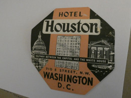 étiquette Hotel Bagage -  Hôtel Houston 910 E Street Washington USA     STEPétiq2 - Etiquettes D'hotels