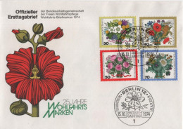 Germany Deutschland 1974 FDC Wohlfahrtsmarken Weinachtsmarke, Flower Flowers Blumen Blume Flora, Canceled In Berlin - 1971-1980