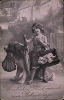 CPA Glückwunsch Geburtstag, Mädchen Mit Handtasche, Hund, Regenschirm - Anniversaire