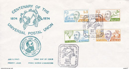 Malta FDC 20-09-1974 100 Year U.P.U. Boat, Train, Ballon - Malta