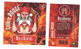 Etiquette Bière Colère Rouge 33 Cl Brasserie Millevertus, Tintigny Bier Etiket Beer Label - Beer