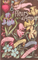 Fleurs D'Amour Ange Et Sa Clé Donne Le Langage Des Fleurs Iris Campanule Jonquille Pervenche Série Dix N° 372 CPA - Fleurs