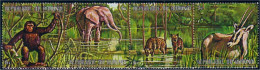 Burundi 5F Singe Monkey Elephant Hyene Hyena Antilope Se-tenant ( A31 7) - Raubkatzen