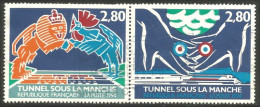 France Tunnel Manche English Channel Coq Rooster Hahn Chicken Gallo Lion Train Se-tenant ( A31 31) - Hühnervögel & Fasanen