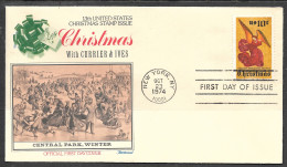 USA FDC Currie & Ives Fleetwood Cachet, 1974 10 Cents Christmas - 1971-1980