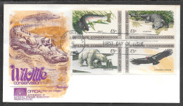 USA FDC Alligator Fleetwood Cachet 1971 8 Cents Wildlife, Block Of 4 - 1971-1980