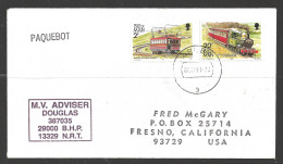 1991 Paquebot Cover Isle Of Man Train Stamps Used In Aruba - Isola Di Man