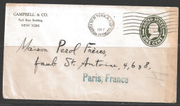 1917 2c Envelope, NY Hudson Ter. Sta. To Paris France, Corner Card - Storia Postale