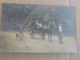 CPA -  AU PLUS RAPIDE -  CARTE PHOTO - CHEVAL - ATTELAGE PROMENADE EN FAMILLE   - NON VOYAGEE - Photographs