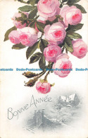 R150331 Greetings. Bonne Annee. Pink Roses - World