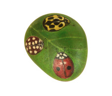 LADYBIRDS ON A LEAF Hand Painted On An English River Rock - Tiere