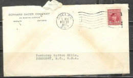 1943 - 4 Cents George VI Guelph Ont (May 22) Corner Card To SC USA - Brieven En Documenten
