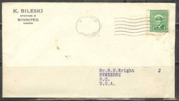 WW2 No Date Cancel Winnipeg 1 Cent George VI To SC USA - Cartas & Documentos