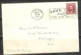 1939-3 Cents George VI Coil, Royal York Hotel, Toronto To Chicago - Covers & Documents