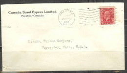 1933 3-cents George V, Preston, Ont (Jun 22) To Mass, Corner Card - Brieven En Documenten