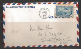 1939 6 Cent Air Mail Victoria BC (Jul 15) To Santa Barbara California - Cartas & Documentos