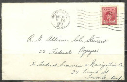 1949 - 4 Cents George VI Montreal Dec 14 Cancel - Brieven En Documenten