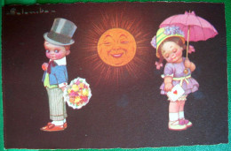 Cpa  ILLUSTRATEUR . ENFANTS AMOUREUX TIMIDES . SOLEIL SOURIANT 1929 . CHILDREN IN LOVE . SUN . UMBRELLA  A/S E COLOMBO - Scènes & Paysages