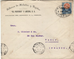 MEXICO 1909 LETTER SENT FROM MEXICO TO PARIS - Mexique