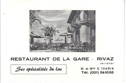 RIVAZ - SUISSE - T.Belle Carte De Publicité Du Restaurant De La Gare " G. Tharin " - Other & Unclassified