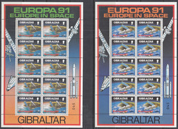 GIBRALTAR  613-614, 2 Kleinbogen, Postfrisch **, Europa CEPT:  Europäische Weltraumfahrt 1991 - 1991