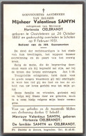 Bidprentje Oostvleteren - Samyn Valentinus (1883-1951) - Imágenes Religiosas