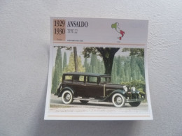 1929-1930 - Voitures De Luxe - Ansaldo Type 22 - Moteur 8 Cylindres - Italie - Fiche Technique - - Voitures De Tourisme