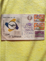 Uruguay.montevideo Geneve.ginebra.flown Cover 1966.yv 178 Santos Dumont.a216 Airport.a278 Churchill.e7 Reg Post Late Del - Uruguay