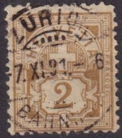 Ziffer 58A, 2 Rp.braunoliv  ZÜRICH BAHNHOF       1891 - Gebraucht