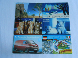 Germany - 6 Nice Cards - A + K Series - VW Car - Animals - Cats - Whiskas - Catsan - Comic - Elephant - K-Series : Serie Clientes