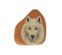 WHITE WOLF Hand Painted On A Sea-Worn Terracotta Stone - Pisapapeles