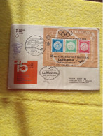 Uruguay.yv Bloc 21.15 Yrs Lufthansa.olimpics Munich72.flown Cover & Fdc Cv60e.reg Post E7 Late Delivery. - Uruguay