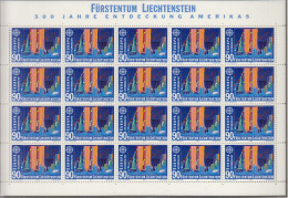 LIECHTENSTEIN  1033-1034, 2 Bogen (5x4), Postfrisch **, Europa CEPT: Entdeckung Amerikas, 1992 - Blocks & Sheetlets & Panes