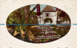 R151373 Greetings. Birthday Joys Be Yours My Sister. House And Trees. RP - World