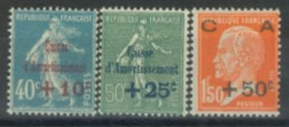 FRANCE. - 1927, SINKING FUNDS STAMPS COMPLETE SET OF 3, UMM (**). - Unused Stamps