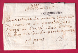MARQUE ORNEE DE LIMOGES HAUTE VIENNE 1708 LENAIN N°2 INDICE 26 SIGNE BAUDOT POUR PARIS LETTRE - 1701-1800: Precursori XVIII
