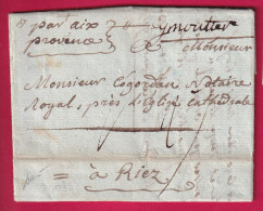 MARQUE MANUSCRIT EYMOUTIERS CORREZE 1784 SIGNE BAUDOT ET CHEVALIER POUR RIEZ BASSES ALPES INDICE 14 MENTION PAR AIX - 1701-1800: Precursori XVIII