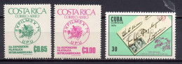 Costa Rica / Cuba 1974 UPU Centenary 3 Stamps MNH - U.P.U.