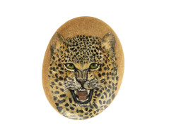 Leopard Hand Painted On A Spanish Beach Stone Paperweight - Pisapapeles