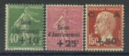 FRANCE. - 1929, SINKING FUNDS STAMPS ANCIENT TYPE SURCH COMPLETE SET OF 3, UMM (**). - Nuovi