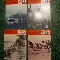 4 Fiches Illustrées Guerre 1942 /44 Bataille De Bir Hakeim Sabordage Flote DeToulon Débarquement En Afrique & Provence - History