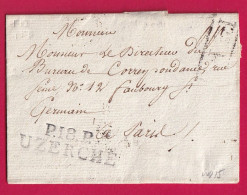 MARQUE P18P UZERCHE CORREZE 1814 POUR PARIS INDICE 15 LETTRE - 1801-1848: Précurseurs XIX