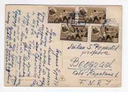 1947. ALBANIA,TIRANA TO YUGOSLAVIA,BELGRADE,SKANDERBEG SQUARE,POSTCARD,USED,STAMPS RAILWAYS LINE DURRES-ELBASAN - Albanien