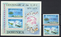 Dominica 1974 UPU Centenary, Ships, Aviation Set Of 2 + S/s MNH - U.P.U.