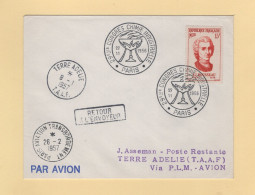 Destination Terre Adelie - 1957 - Congres Chimie Industrielle - Retour A L Envoyeur - Paris Transbordement - 1921-1960: Période Moderne