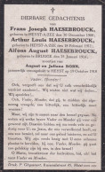 Oorlog 3 Broertjes  Haesebroucke Frans - Arthur En Alfons +  Heist ° 19.10.1918 - Religion &  Esoterik