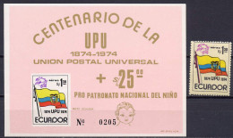 Ecuador 1974 UPU Centenary, Stamp + S/s Pink MNH -scarce- - U.P.U.