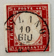 Italie - Sardaigne - YT N°13 Oblitéré / Usato Centre Décalé Milano 10/07/1865 - Sardinië